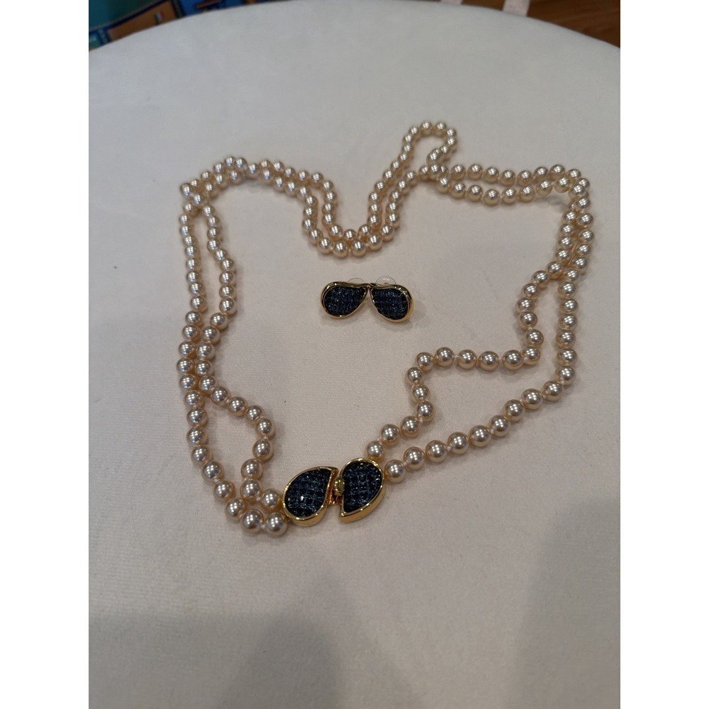 KJL Kenneth Jay Lane‎ Pearl Necklace Earrings Set Designer Jewelry